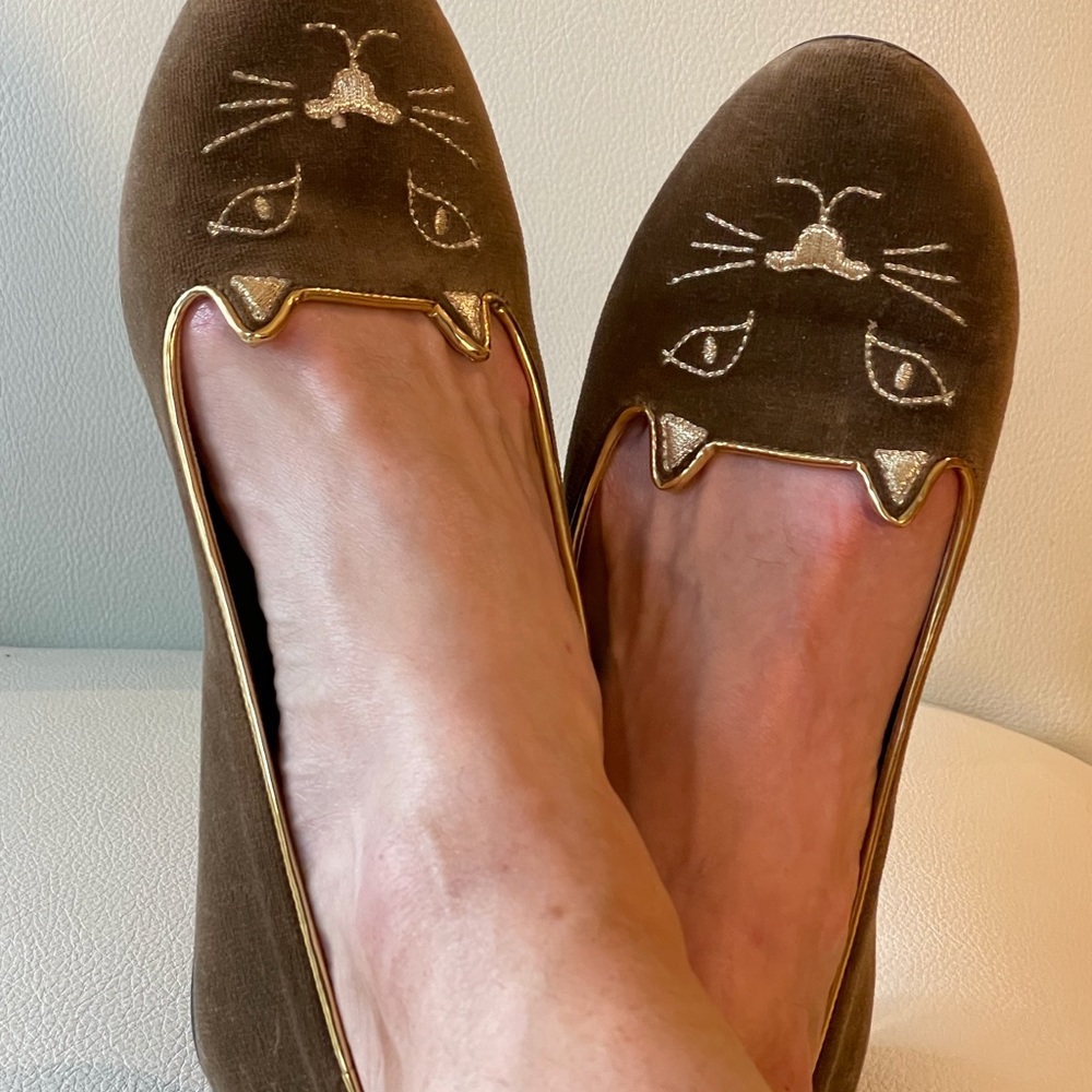 Charlotte Olympia kitty cat  flats 6 1/5 velvet